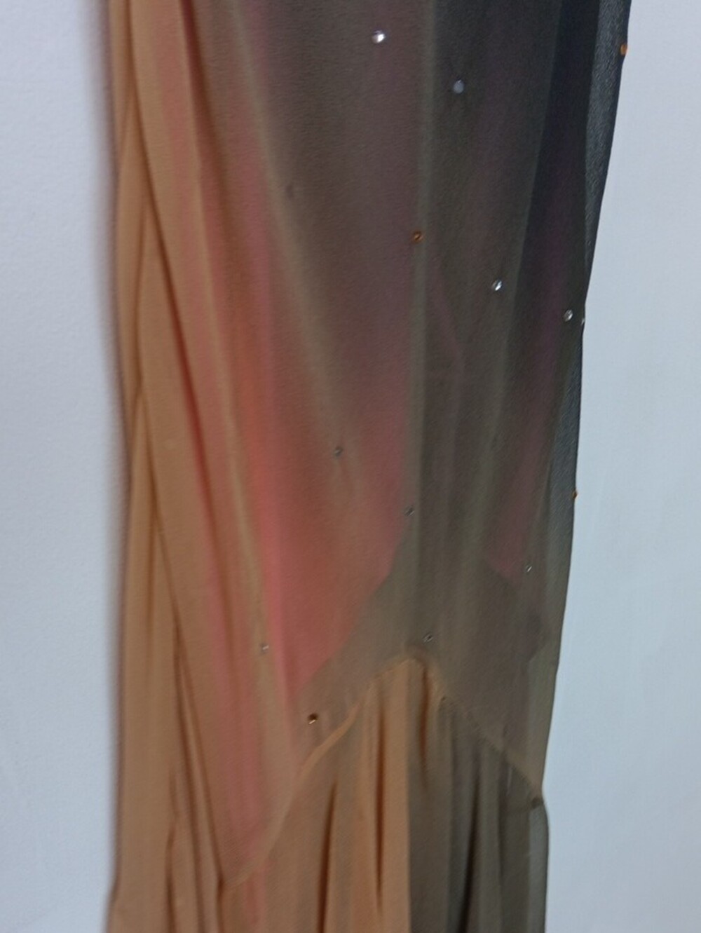 Vintage Beaded Ombre Spaghetti-Strap Maxi Dress in Black and Tan 606 - Picture 12 of 16